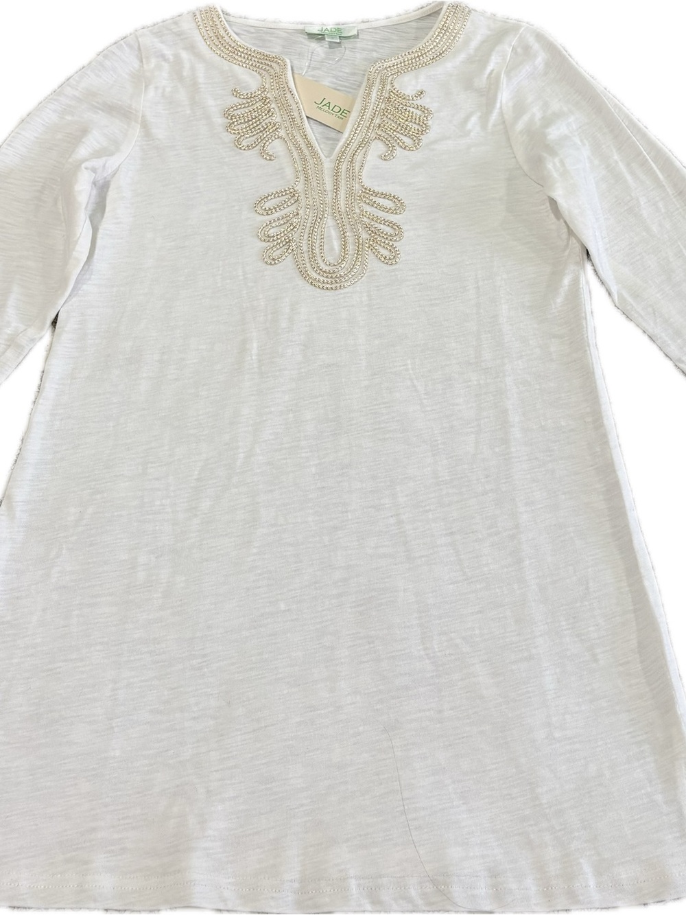 Jade by Melody Tam White Gold Embroidered Tunic Top — Size Small | NWT